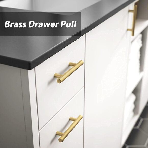 Gold Cabinet Drawer Pulls Kitchen Hardware LS201GD76 Brushed Brass 2 Pk - Picture 4 of 4
